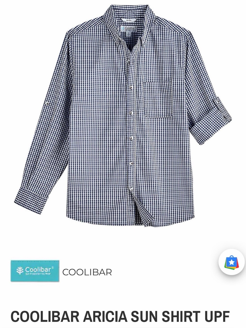 Coolibar Light Blue Gingham Button-Down Shirt UPF +50